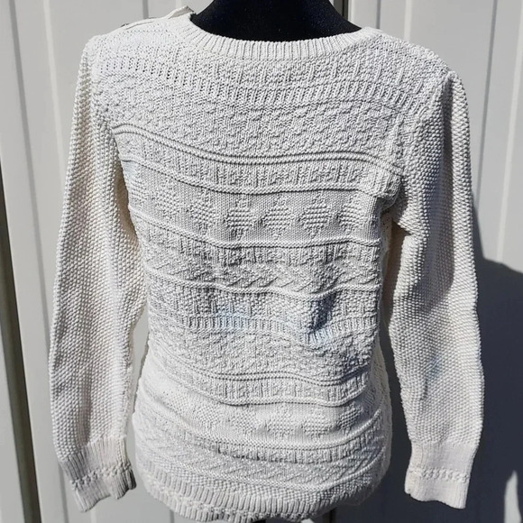 Talbots Button Shoulder Cable Knit Sweater Medium Cream Color - Picture 2 of 8